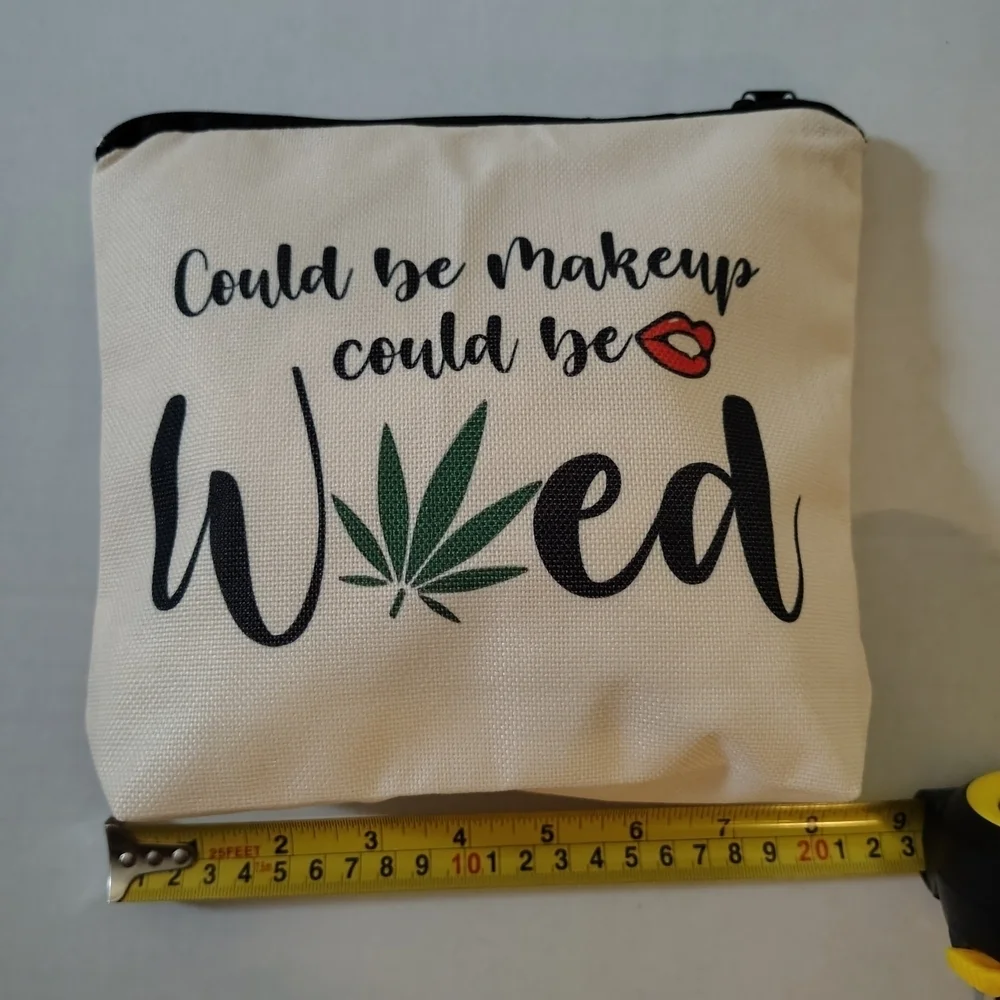 Stylish Cream Makeup Pouch Weed Funny